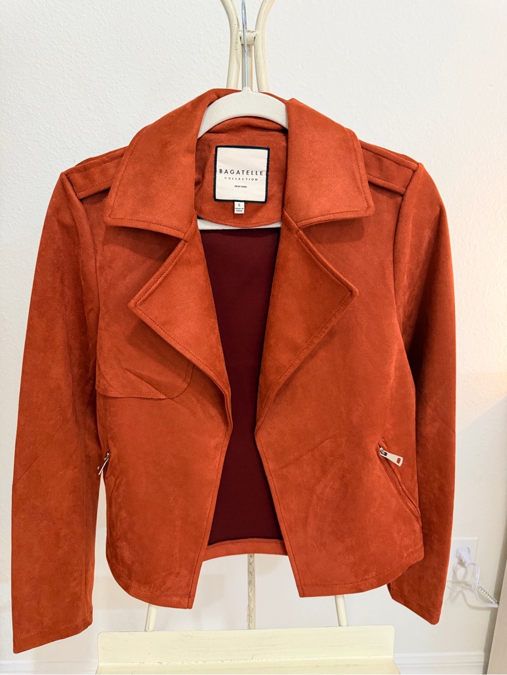 bagatelle Rust Orange Suede Moto Jacket
